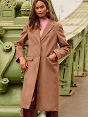 Marrón camello - Love & Roses Faux Wool Crombie Coat - Imagen 3 de 5