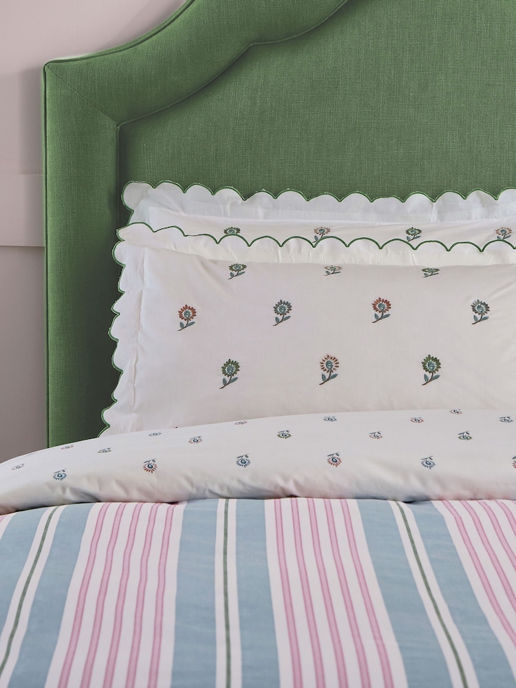 Joules Pink Come Rain Or Shine Embroidered Scallop Pillowcase Pair - Image 1 of 5