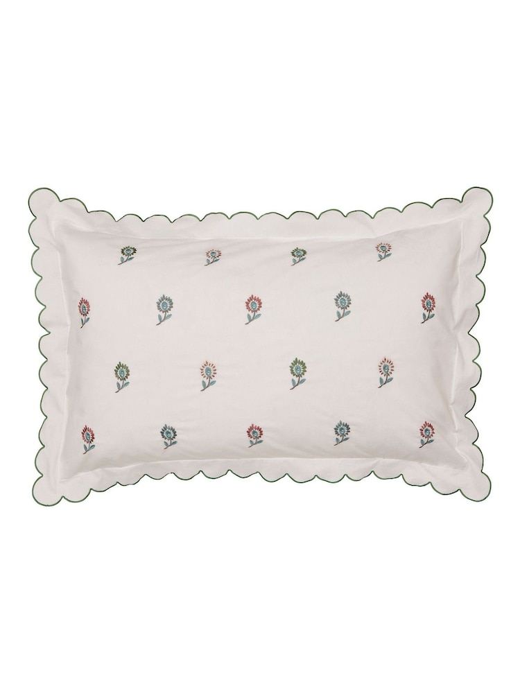 Joules Pink Come Rain Or Shine Embroidered Scallop Pillowcase Pair - Image 5 of 5