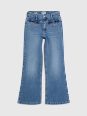 River Island Blue Petite High Rise Relaxed Flare Jeans - Image 1 of 1