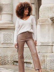 Sosandar Taupe Leather Straight Leg Trousers - Image 5 of 5