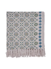Joules Cream Country Tiles Throw - Image 2 of 4