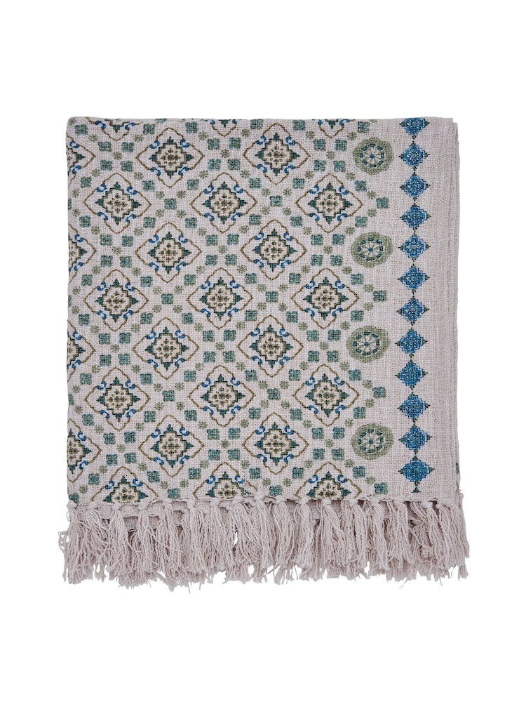Joules Cream Country Tiles Throw - Image 2 of 4 Joules Cream Country Tiles Throw - Image 2 of 4