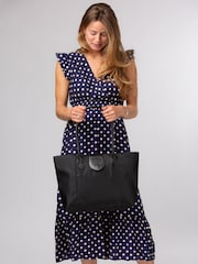 Pure Luxuries London Black 'Genevieve' Canvas & Leather Tote Bag - Image 1 of 7