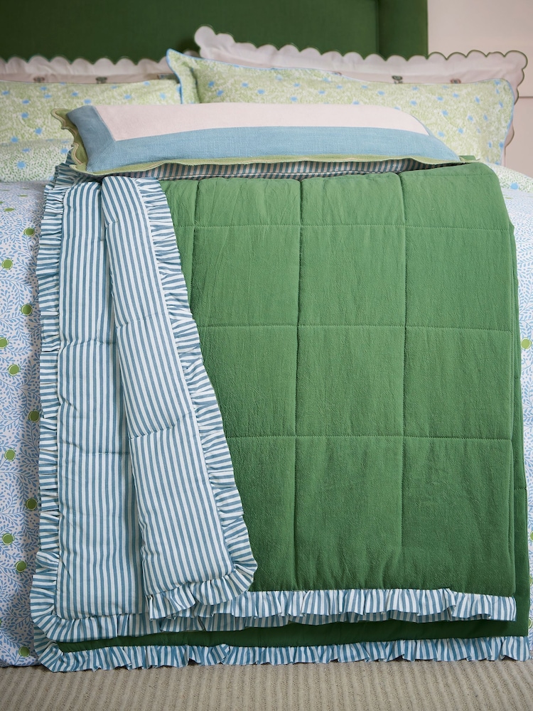 Joules Green Come Rain Or Shine Quilted Throw - Image 1 of 5 Joules Green Come Rain Or Shine Quilted Throw - Image 1 of 5