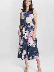 Gina Bacconi Blue Hope Printed Cropped Jumpsuit With Tie Belt - Image 1 of 1