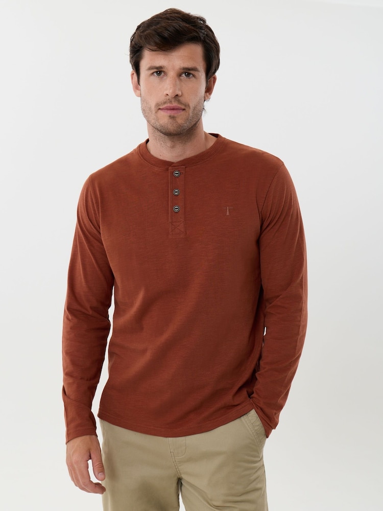 Saltwell Orange Cotton Sleeved Grandad Collar Top - Image 1 of 5 Saltwell Orange Cotton Sleeved Grandad Collar Top - Image 1 of 5