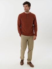 Saltwell Orange Cotton Sleeved Grandad Collar Top - Image 3 of 5