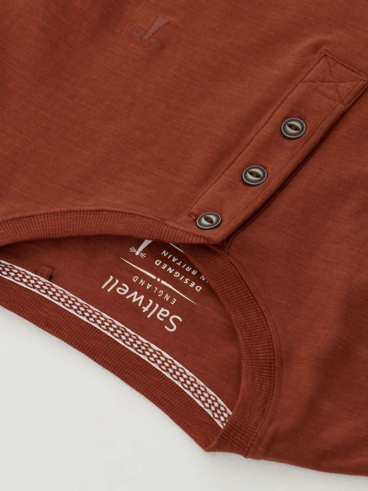 Saltwell Orange Cotton Sleeved Grandad Collar Top - Image 5 of 5 Saltwell Orange Cotton Sleeved Grandad Collar Top - Image 5 of 5