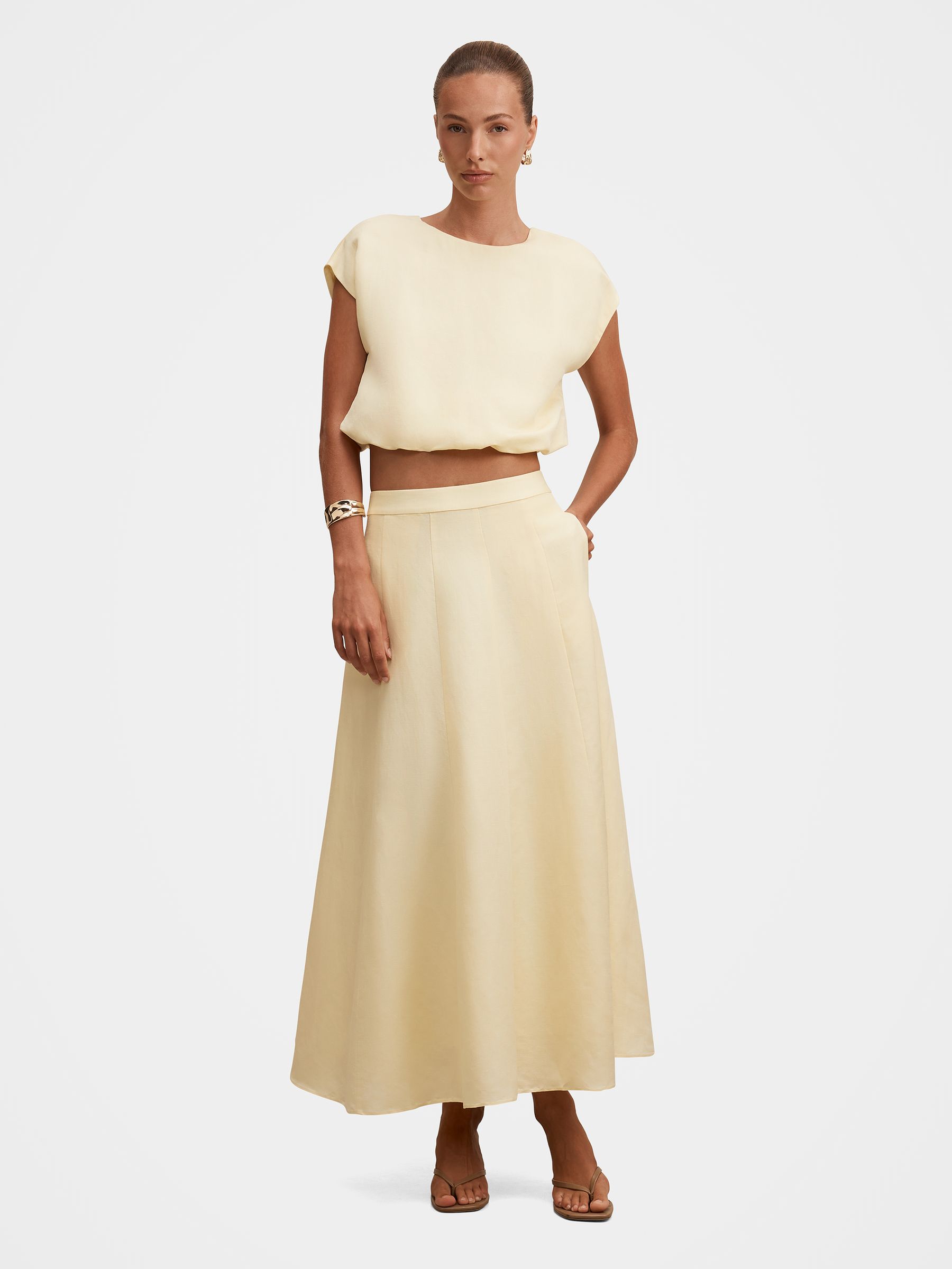 Buy Forever New Yellow Georgina Godet Contains Linen Skirt from