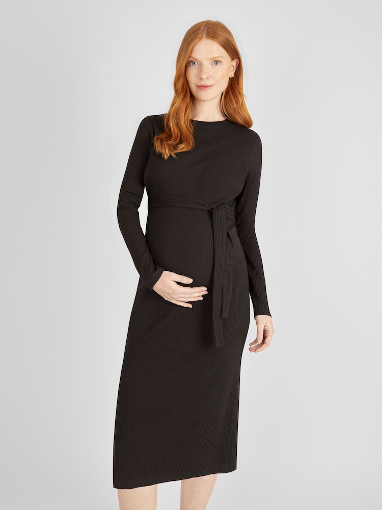 JoJo Maman Bébé Black Ribbed Jersey Maternity Dress - Image 2 of 3