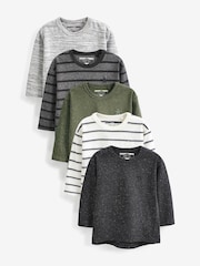Khaki Green Long Sleeve T-Shirts 5 Pack (3mths-7yrs) - Image 1 of 7