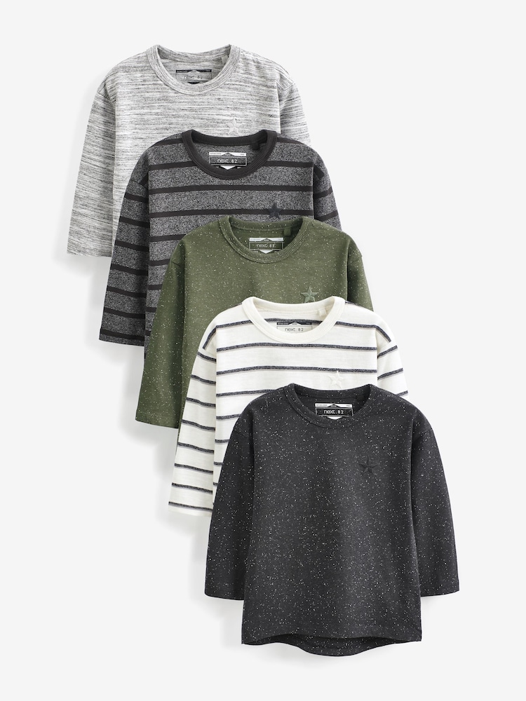 Khaki Green Long Sleeve T-Shirts 5 Pack (3mths-7yrs) - Image 1 of 7