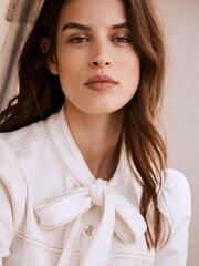 Mint Velvet Cream Denim Bow Blouse - Image 4 of 6
