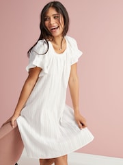 White Square Neck Ruffle Cotton 100% Cotton Nightie Slip - Image 1 of 5
