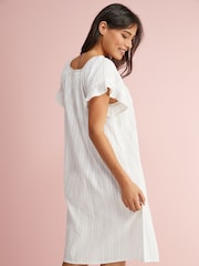 White Square Neck Ruffle Cotton 100% Cotton Nightie Slip - Image 2 of 5