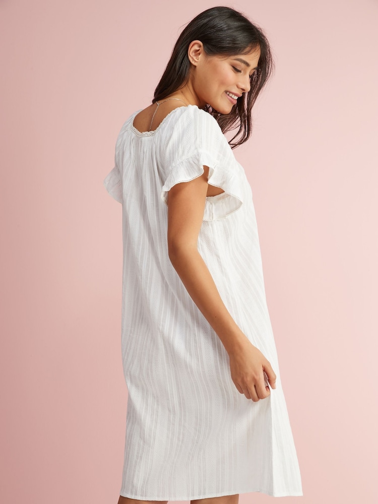 White Square Neck Ruffle Cotton 100% Cotton Nightie Slip - Image 2 of 5