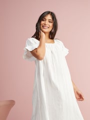 White Square Neck Ruffle Cotton 100% Cotton Nightie Slip - Image 3 of 5