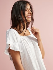 White Square Neck Ruffle Cotton 100% Cotton Nightie Slip - Image 5 of 5
