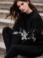 Mint Velvet Black Jaquard Fringe Jumper - Image 1 of 1