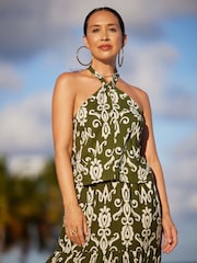 Myleene Klass Green/White Printed Halter Neck Top - Image 1 of 5