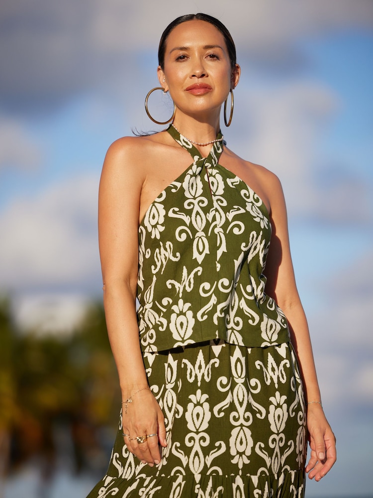 Myleene Klass Green/White Printed Halter Neck Top - Image 1 of 5