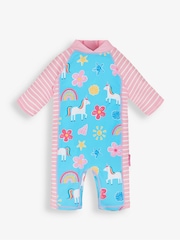 JoJo Maman Bébé Blue Unicorn UPF 50 1-Piece Sun Protection Suit - Image 1 of 3