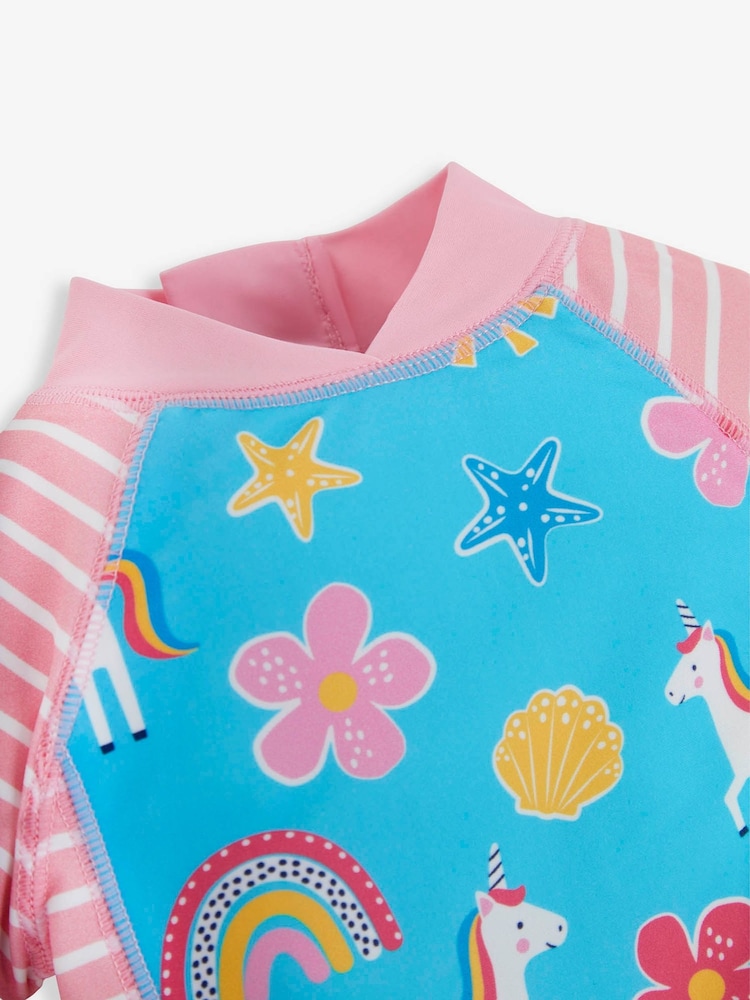 JoJo Maman Bébé Blue Unicorn UPF 50 1-Piece Sun Protection Suit - Image 2 of 3