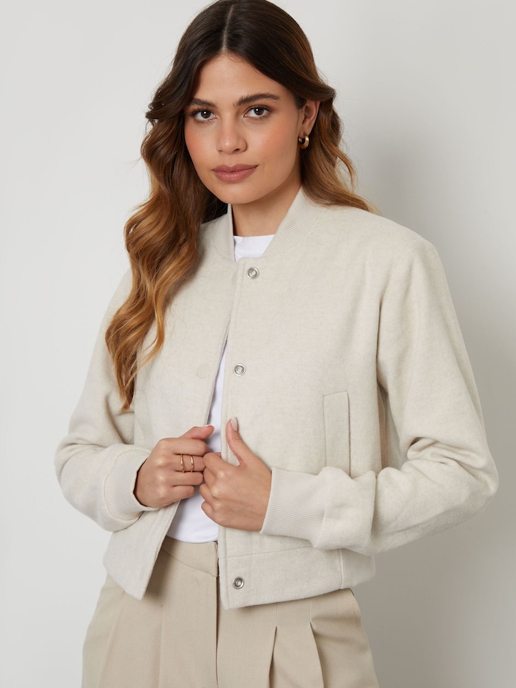 Threadbare White Cropped Bomber Jacket - Image 6 of 10