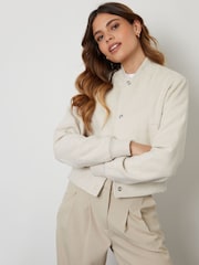 Threadbare White Cropped Bomber Jacket - Image 8 of 10
