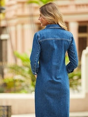 Sosandar Blue Popper Front Shift Dress - Image 2 of 5