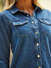 Sosandar Blue Popper Front Shift Dress - Image 5 of 5