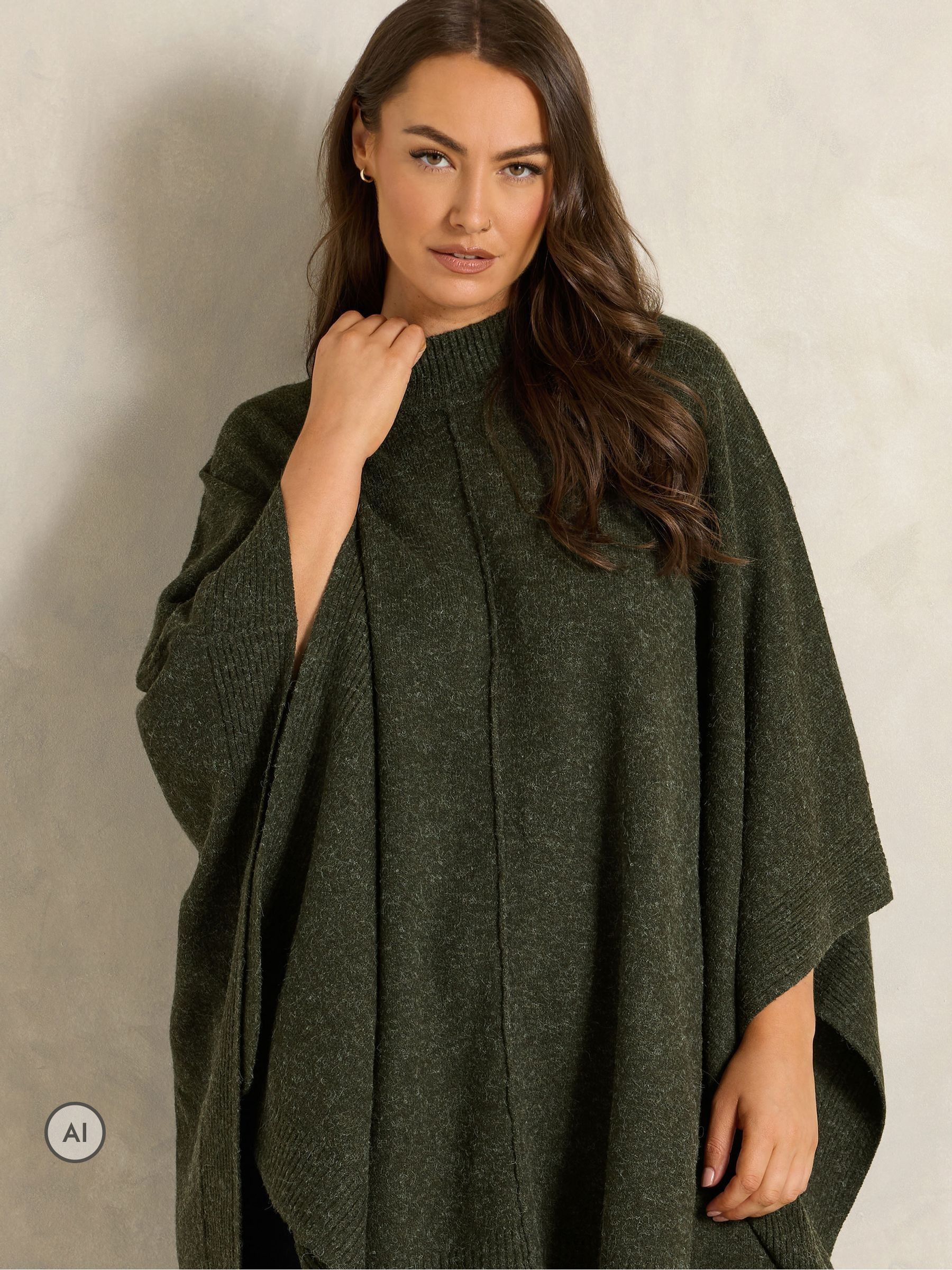 Evans Women's Green Seam Detail Cape Jumper - Image 3
