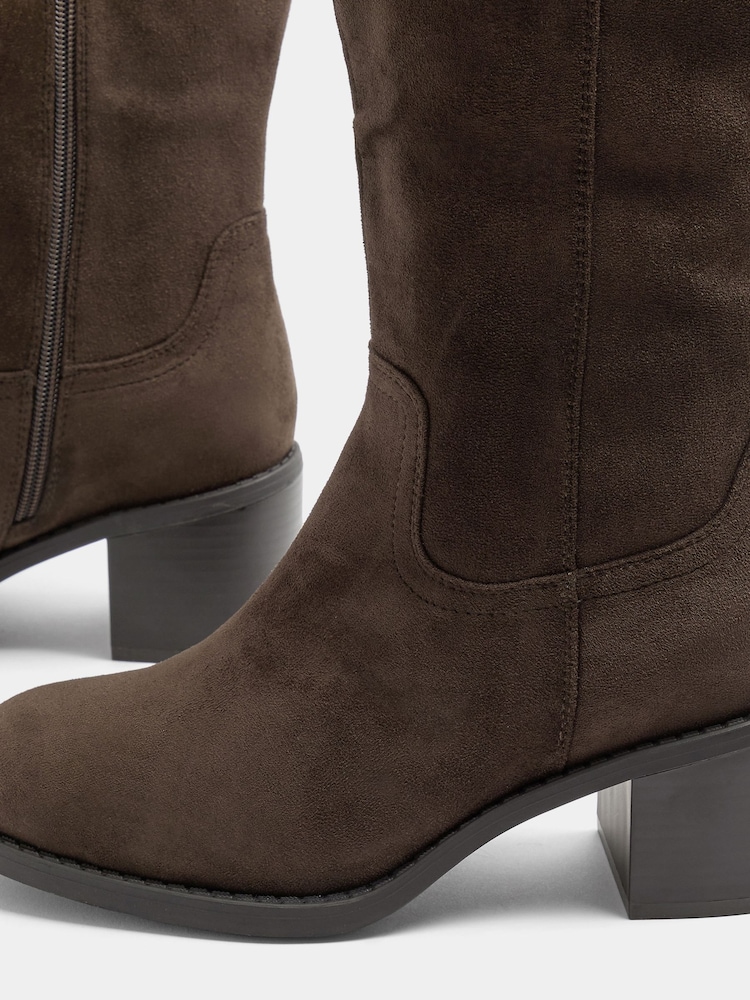 Yours Curve Brown Western Boots In Extra Wide Fit - Image 4 of 4