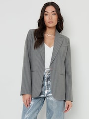 Threadbare Grey Classic Pinstripe Lined Blazer - Image 1 of 4