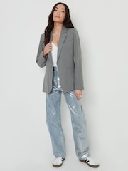 Threadbare Grey Classic Pinstripe Lined Blazer - Image 3 of 4