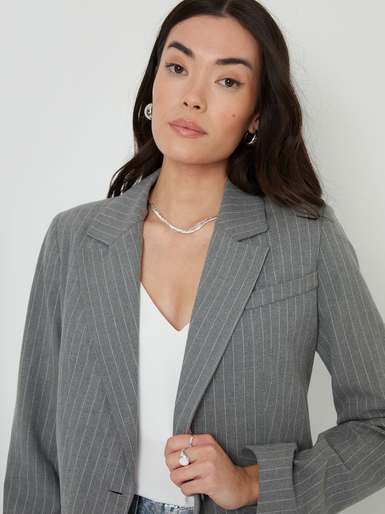 Threadbare Grey Classic Pinstripe Lined Blazer - Image 4 of 4