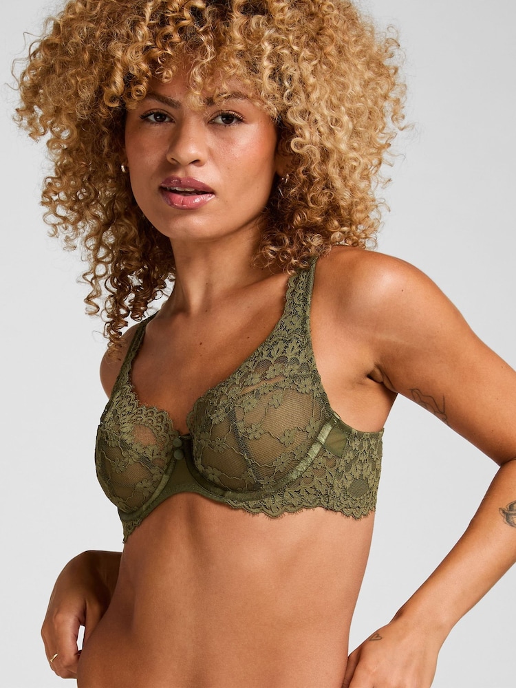 Hunkemoller Light Green Non Padded Daisy Underwired Bra - Image 1 of 5 Hunkemoller Light Green Non Padded Daisy Underwired Bra - Image 1 of 5