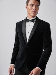 Black Skinny Fit Velvet Jacket - Image 1 of 5