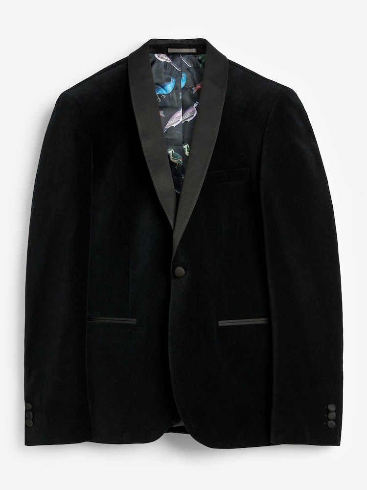 Black Skinny Fit Velvet Jacket - Image 5 of 5