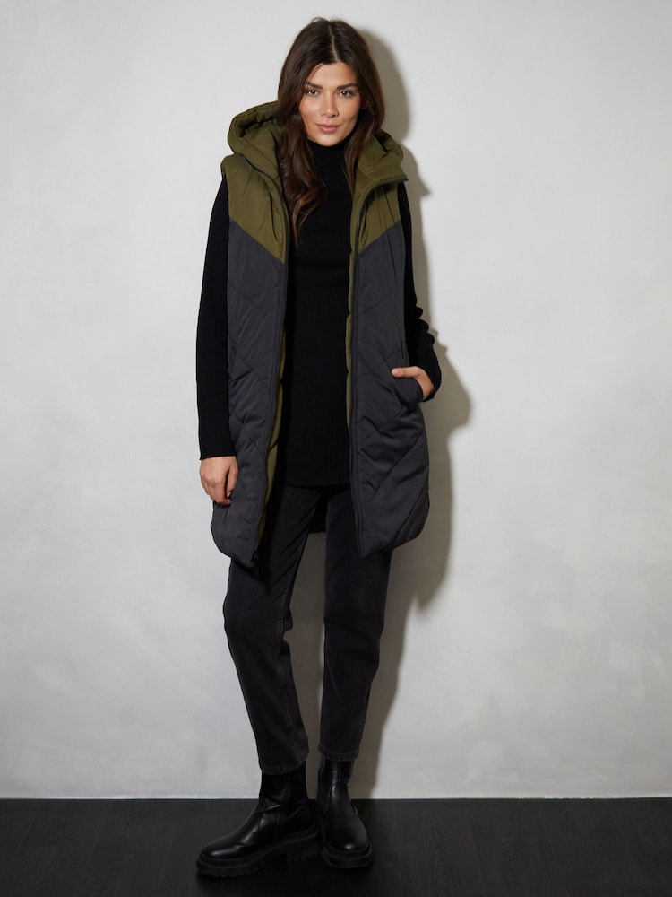 Threadbare Green Threadbare Longline Hooded Padded Gilet - Image 3 of 4