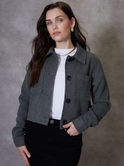 Threadbare Grey Brushed Cropped Shacket - Image 1 of 5