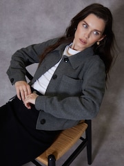 Threadbare Grey Brushed Cropped Shacket - Image 2 of 5