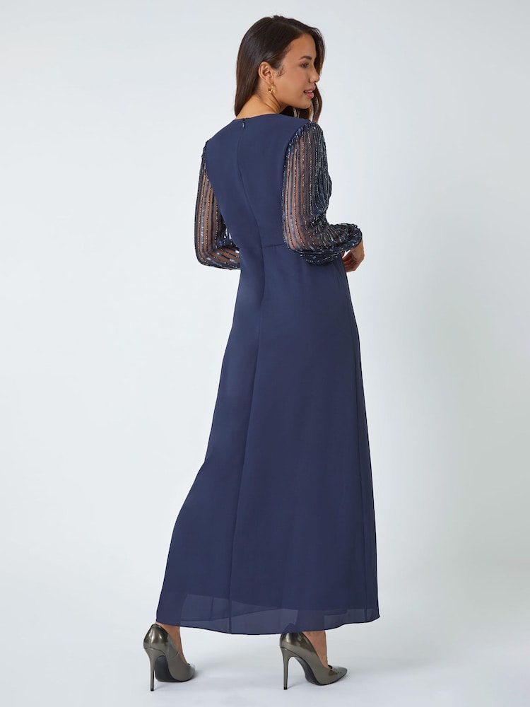 Roman Blue Sparkle Bead Embellished Maxi Dress - Image 2 of 5