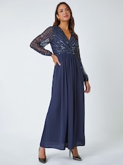 Roman Blue Sparkle Bead Embellished Maxi Dress - Image 3 of 5