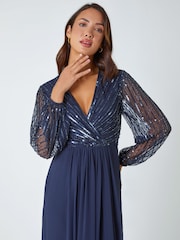 Roman Blue Sparkle Bead Embellished Maxi Dress - Image 4 of 5