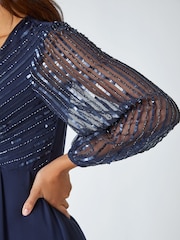 Roman Blue Sparkle Bead Embellished Maxi Dress - Image 5 of 5