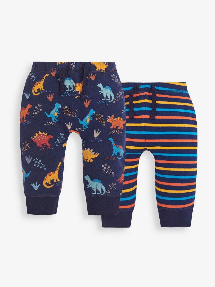 JoJo Maman Bébé Navy 2-Pack Dinosaur & Stripe Baby Leggings - Image 1 of 5