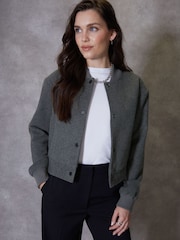 Threadbare Grey Cropped Bomber Jacket - Image 1 of 5
