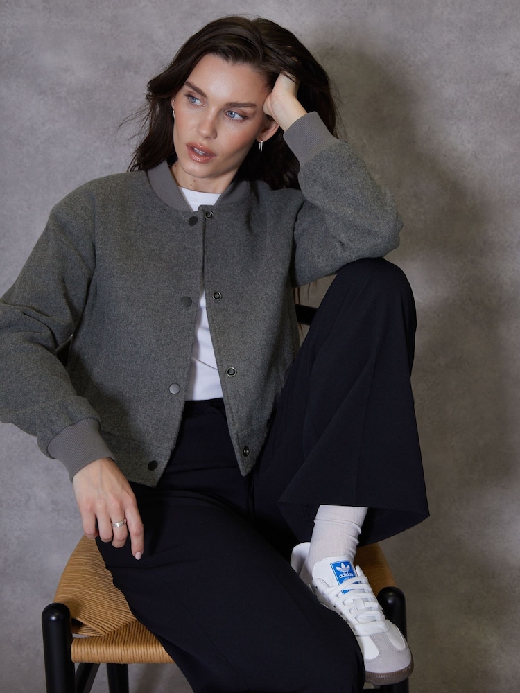 Threadbare Grey Cropped Bomber Jacket - Image 4 of 5